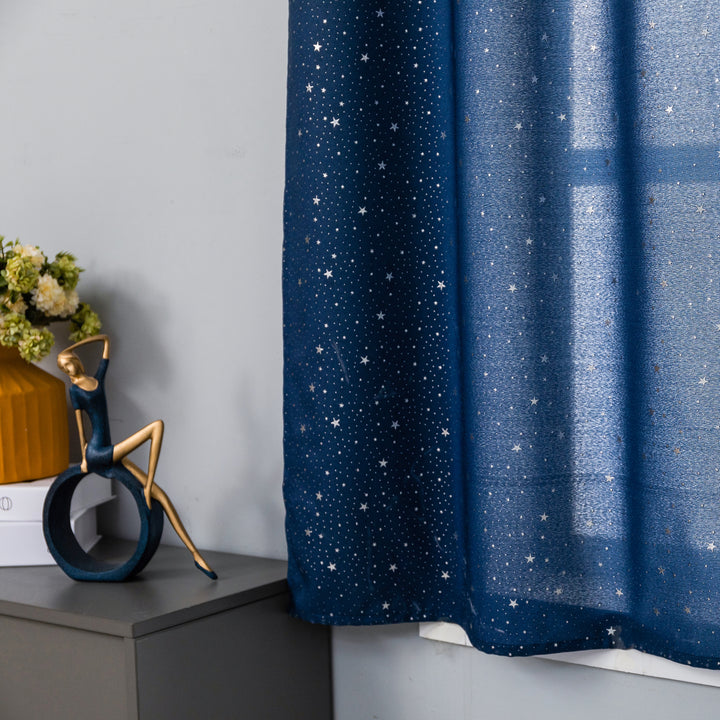 COPPIA TENDE LOLLAND SEMI OSCURANTI FANTASIA STELLINE ARGENTATE 2X70X150CM BLU
