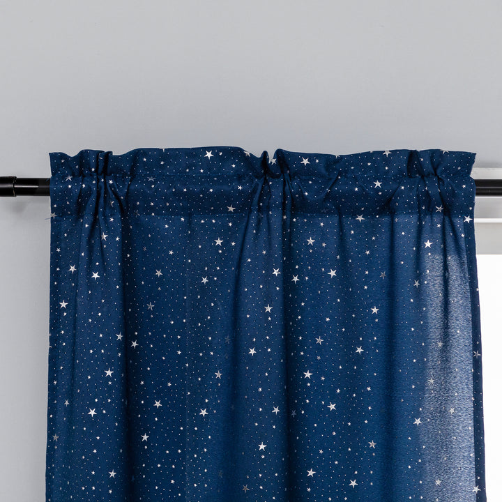 COPPIA TENDE LOLLAND SEMI OSCURANTI FANTASIA STELLINE ARGENTATE 2X70X240CM BLU