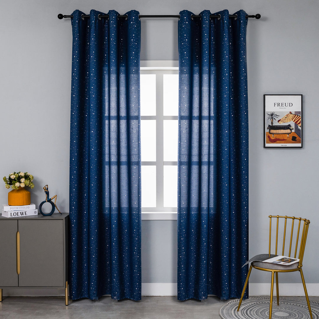 TENDA LOLLAND SEMI OSCURANTE FANTASIA STELLINE ARGENTATE 1 PANNELLO 140X290CM BLU