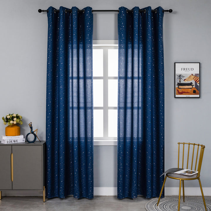 TENDA LOLLAND SEMI OSCURANTE FANTASIA STELLINE ARGENTATE 1 PANNELLO 140X290CM BLU