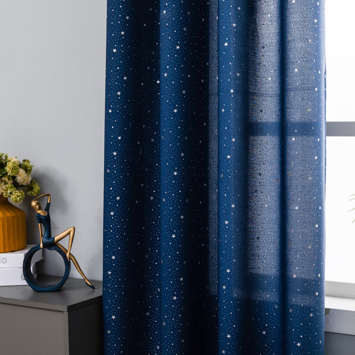 TENDA LOLLAND SEMI OSCURANTE FANTASIA STELLINE ARGENTATE 1 PANNELLO 140X290CM BLU