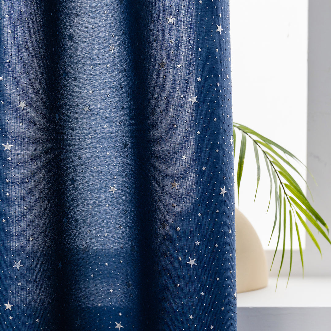 COPPIA TENDE LOLLAND SEMI OSCURANTI FANTASIA STELLINE ARGENTATE 2X70X150CM BLU