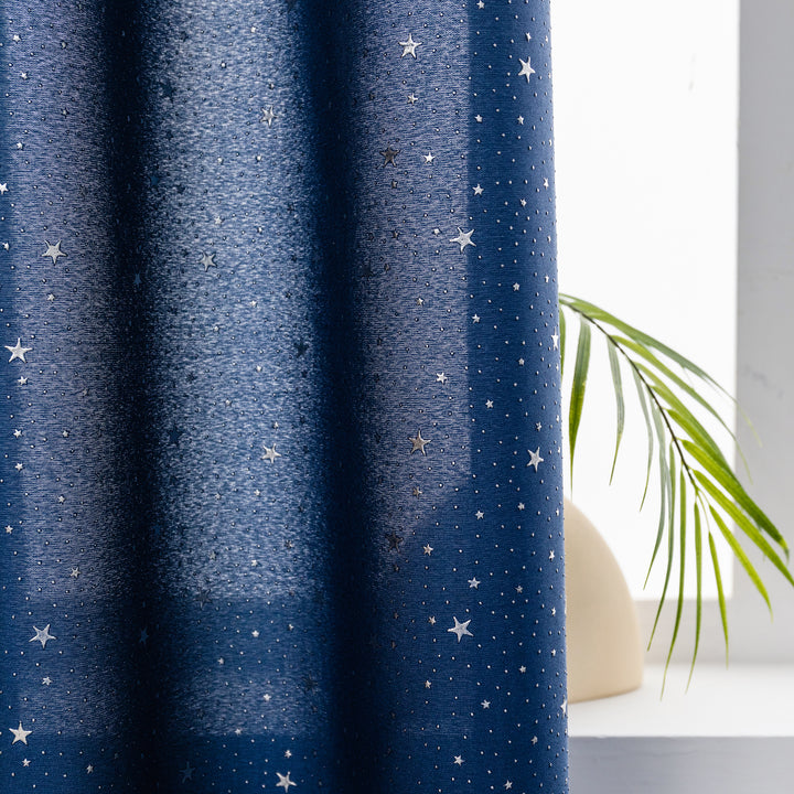 COPPIA TENDE LOLLAND SEMI OSCURANTI FANTASIA STELLINE ARGENTATE 2X70X240CM BLU