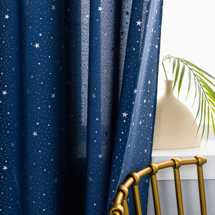 COPPIA TENDE LOLLAND SEMI OSCURANTI FANTASIA STELLINE ARGENTATE 2X70X240CM BLU