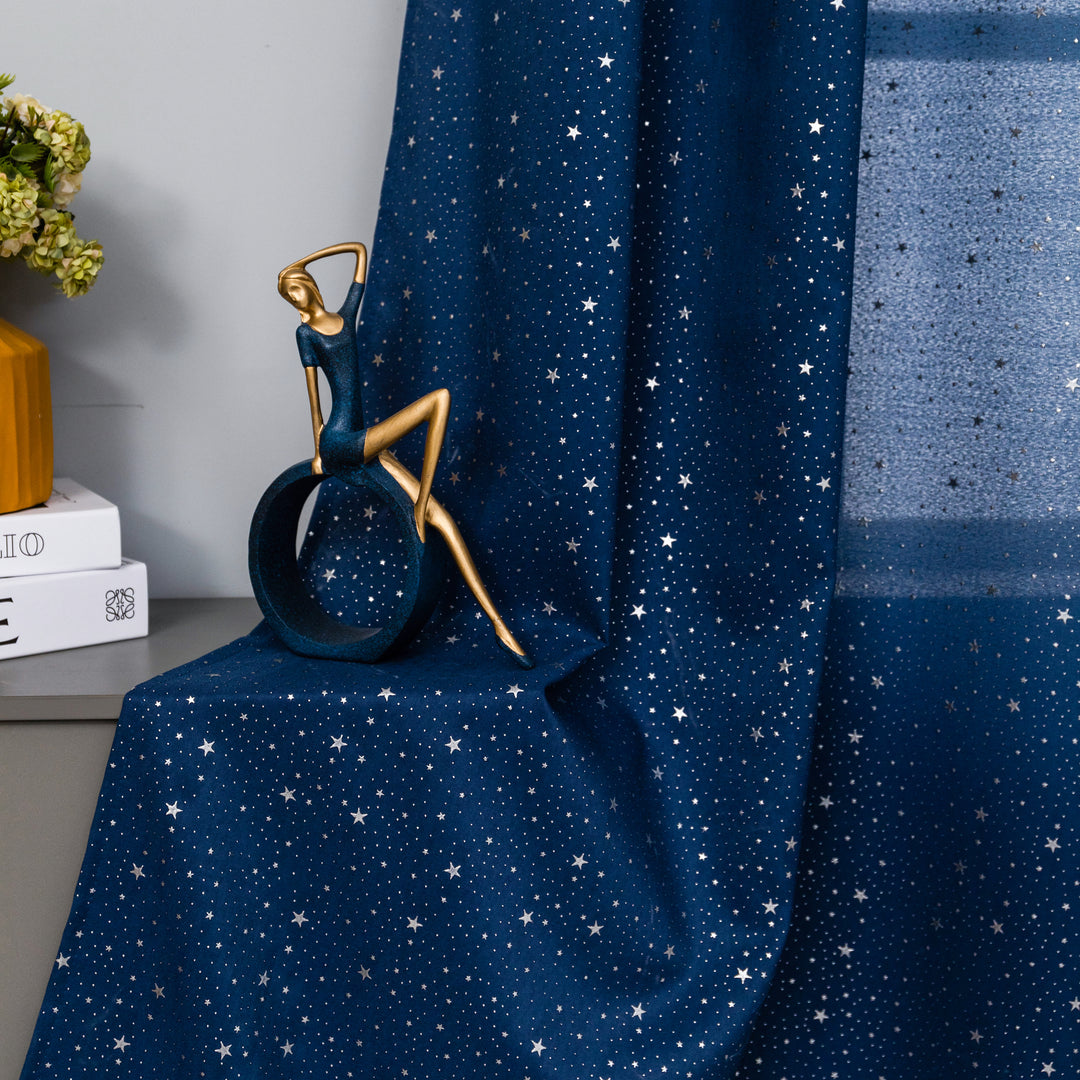 TENDA LOLLAND SEMI OSCURANTE FANTASIA STELLINE ARGENTATE 1 PANNELLO 140X290CM BLU