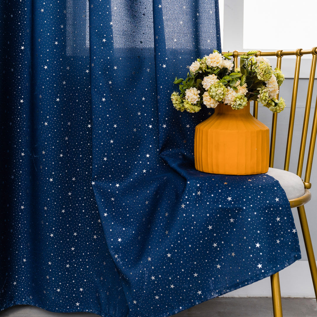 TENDA LOLLAND SEMI OSCURANTE FANTASIA STELLINE ARGENTATE 1 PANNELLO 140X290CM BLU