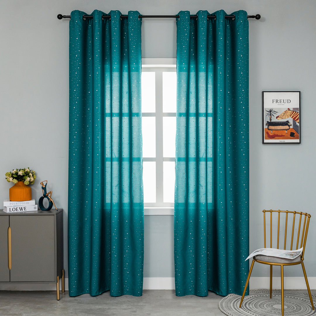 TENDA LOLLAND SEMI OSCURANTE FANTASIA STELLINE ARGENTATE 1 PANNELLO 140X290CM VERDE ACQUA