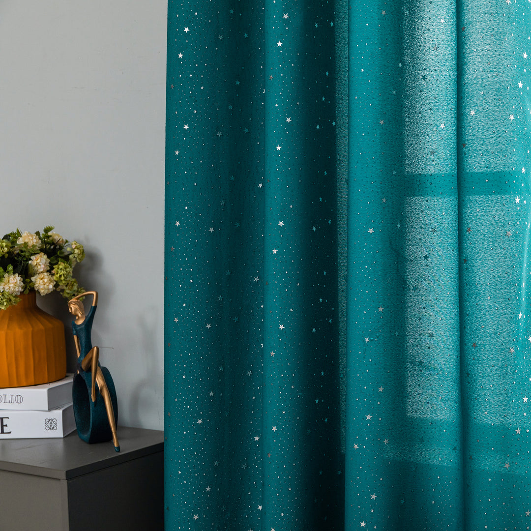 TENDA LOLLAND SEMI OSCURANTE FANTASIA STELLINE ARGENTATE 1 PANNELLO 140X290CM VERDE ACQUA