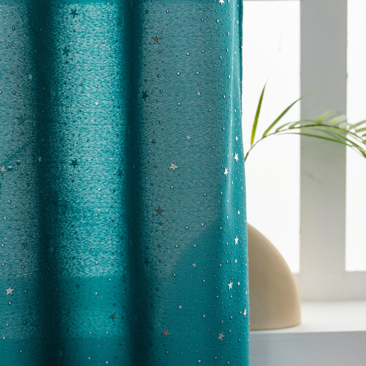 COPPIA TENDE LOLLAND SEMI OSCURANTI FANTASIA STELLINE ARGENTATE 2X70X240CM VERDE ACQUA