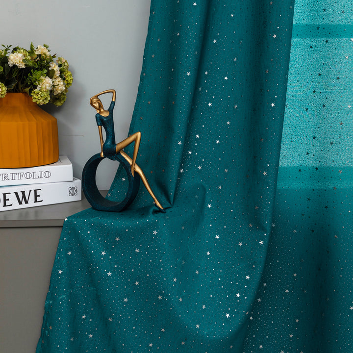 TENDA LOLLAND SEMI OSCURANTE FANTASIA STELLINE ARGENTATE 1 PANNELLO 140X290CM VERDE ACQUA