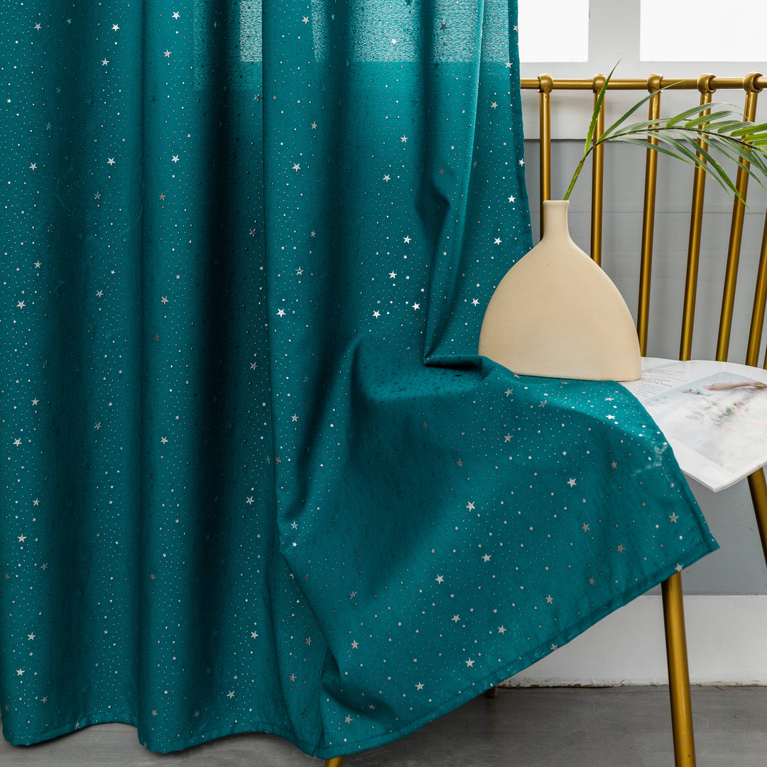 TENDA LOLLAND SEMI OSCURANTE FANTASIA STELLINE ARGENTATE 1 PANNELLO 140X290CM VERDE ACQUA