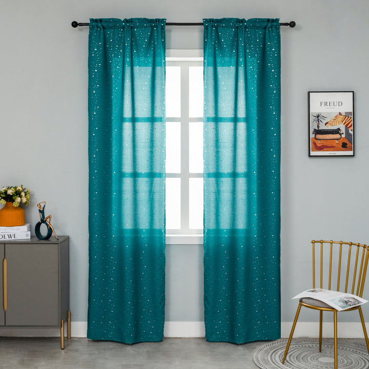 COPPIA TENDE LOLLAND SEMI OSCURANTI FANTASIA STELLINE ARGENTATE 2X70X240CM VERDE ACQUA