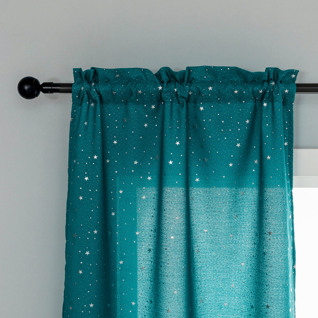 COPPIA TENDE LOLLAND SEMI OSCURANTI FANTASIA STELLINE ARGENTATE 2X70X240CM VERDE ACQUA