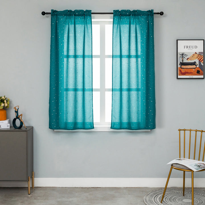 COPPIA TENDE LOLLAND SEMI OSCURANTI FANTASIA STELLINE ARGENTATE 2X70X150CM VERDE ACQUA