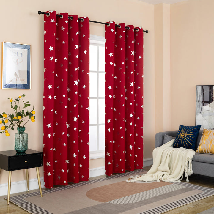 TENDA OSCURANTE FANTASIA STELLE ARGENTATE 1 PANNELLO 140X235CM ROSSO