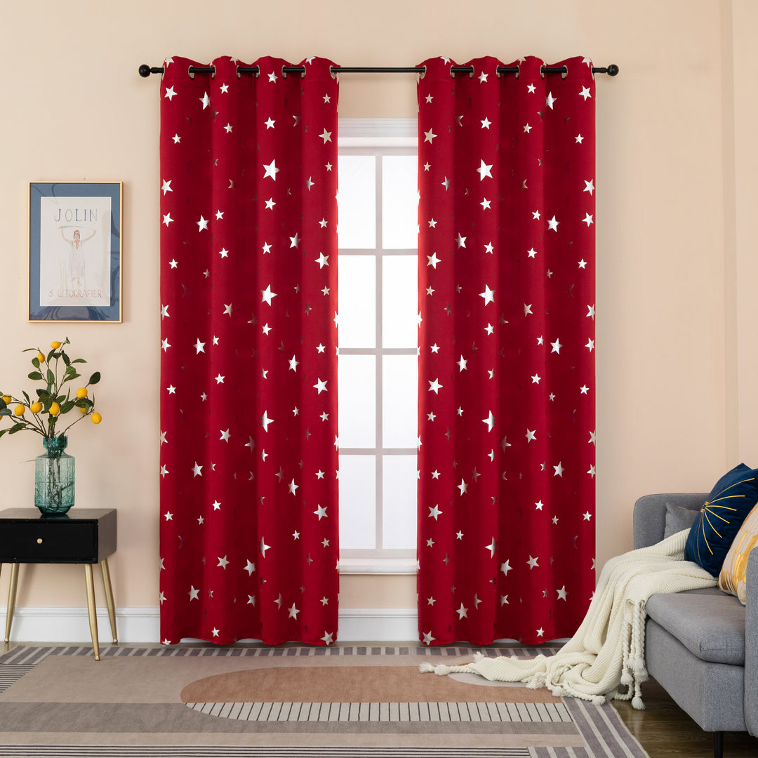 TENDA OSCURANTE FANTASIA STELLE ARGENTATE 1 PANNELLO 140X290CM ROSSO