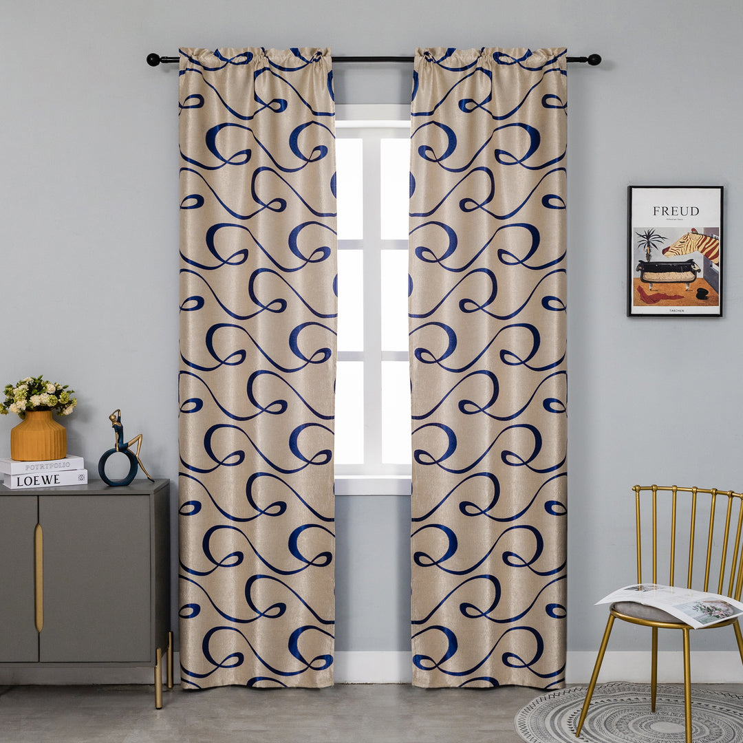 COPPIA TENDE SEMI OSCURANTI FANTASIA CURVILINEA 2X70X235CM BEIGE E BLU