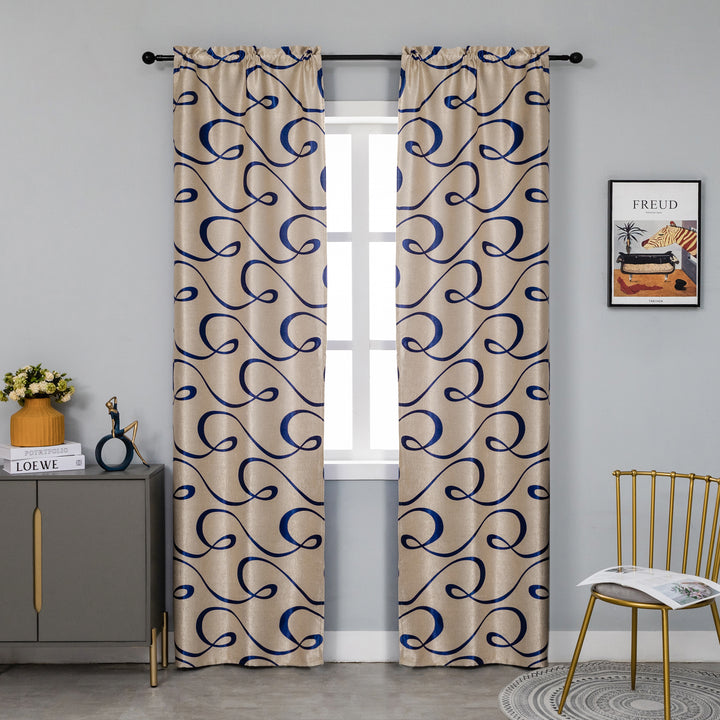 COPPIA TENDE SEMI OSCURANTI FANTASIA CURVILINEA 2X70X235CM BEIGE E BLU