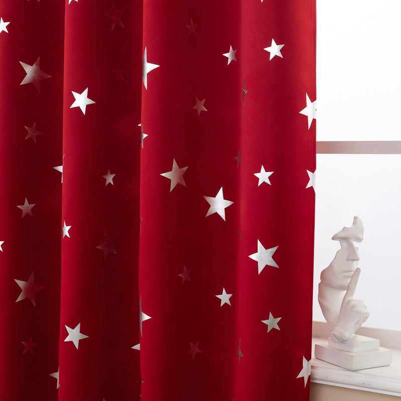 TENDA OSCURANTE FANTASIA STELLE ARGENTATE 140X235CM ROSSO