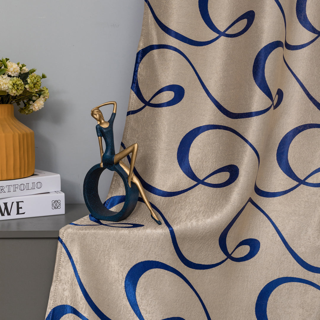 TENDA SEMI OSCURANTE FANTASIA CURVILINEA 1 PANNELLO 140X275CM BEIGE E BLU