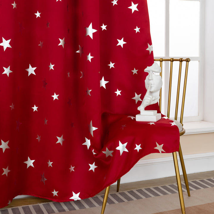TENDA OSCURANTE FANTASIA STELLE ARGENTATE 1 PANNELLO 140X290CM ROSSO