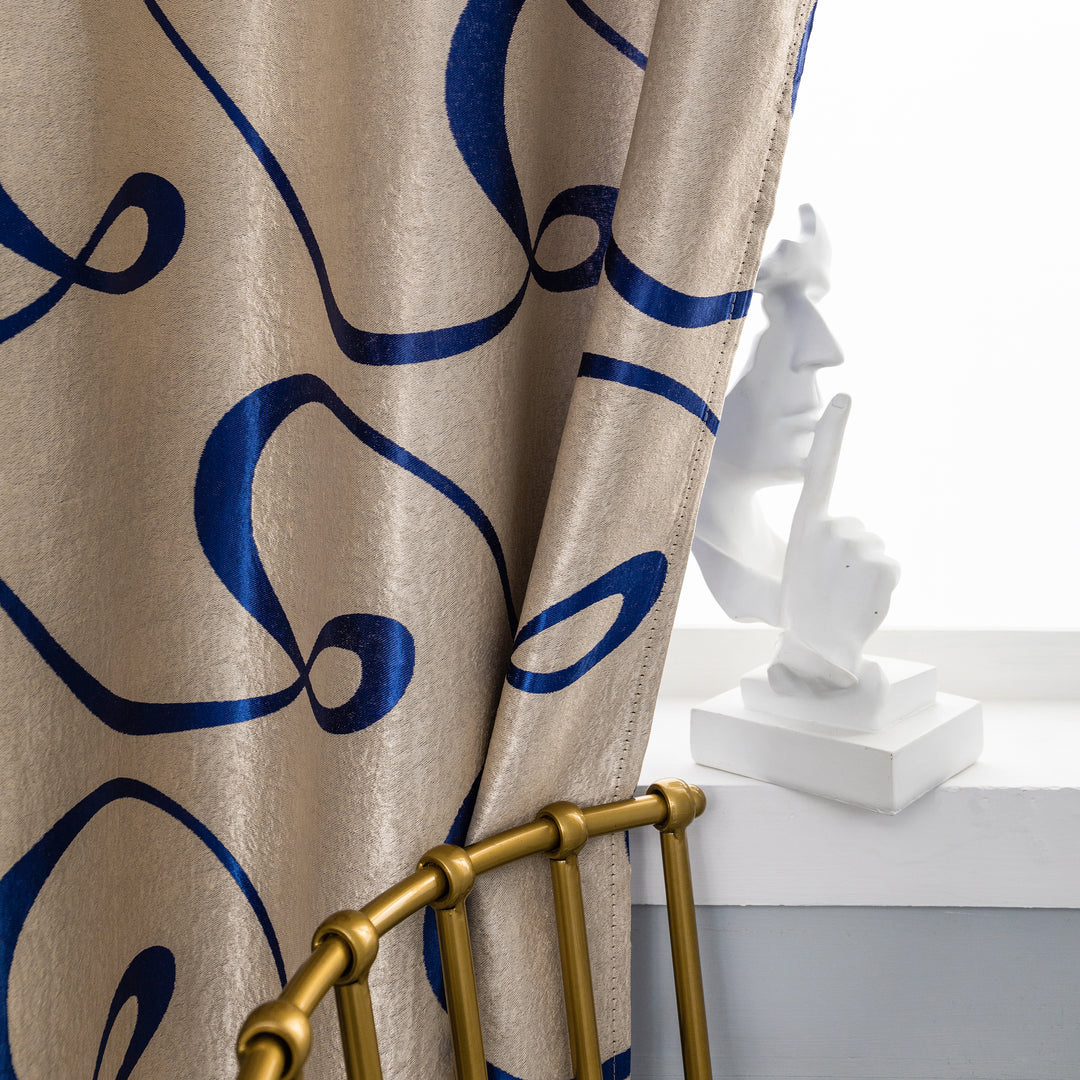 Tende Oscuranti 2 Pezzi 107x244 Cm - Blu, Motivo Ricamato, Per Salotto E Camera, Occhiello