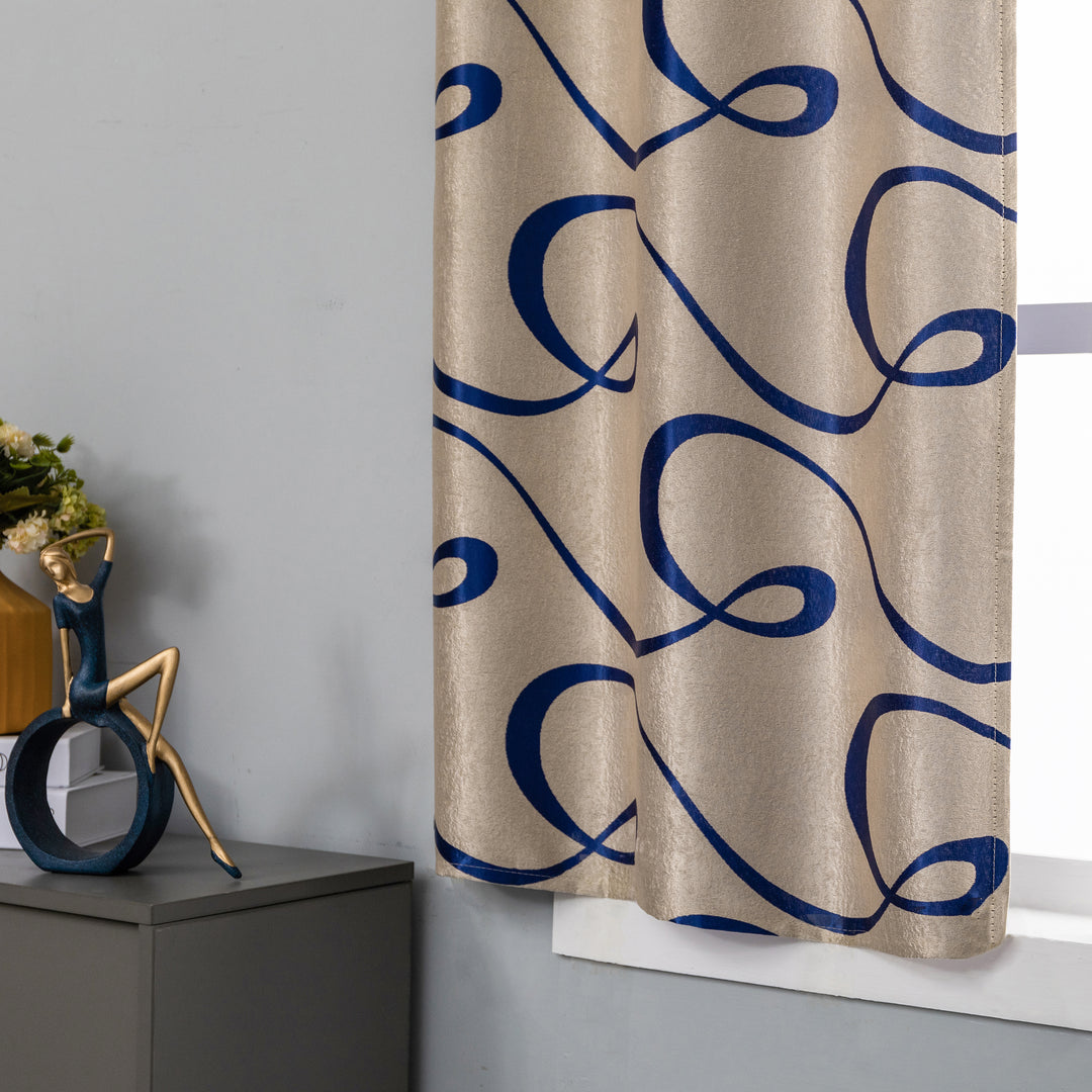 COPPIA TENDE SEMI OSCURANTI FANTASIA CURVILINEA 2X70X145CM BEIGE E BLU