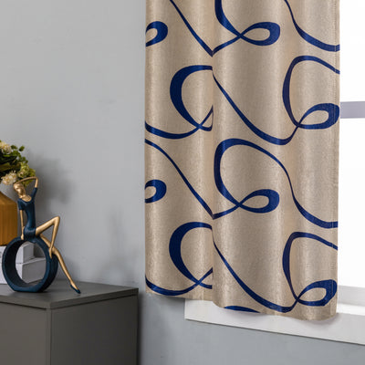 COPPIA TENDE SEMI OSCURANTI FANTASIA CURVILINEA 2X70X145CM BEIGE E BLU