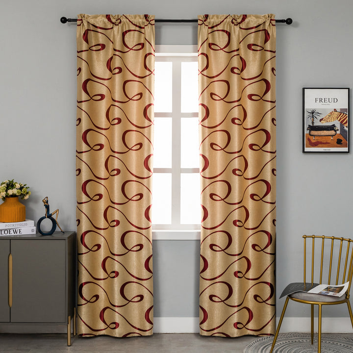 COPPIA TENDE SEMI OSCURANTI FANTASIA CURVILINEA 2X70X235CM ORO E ROSSO
