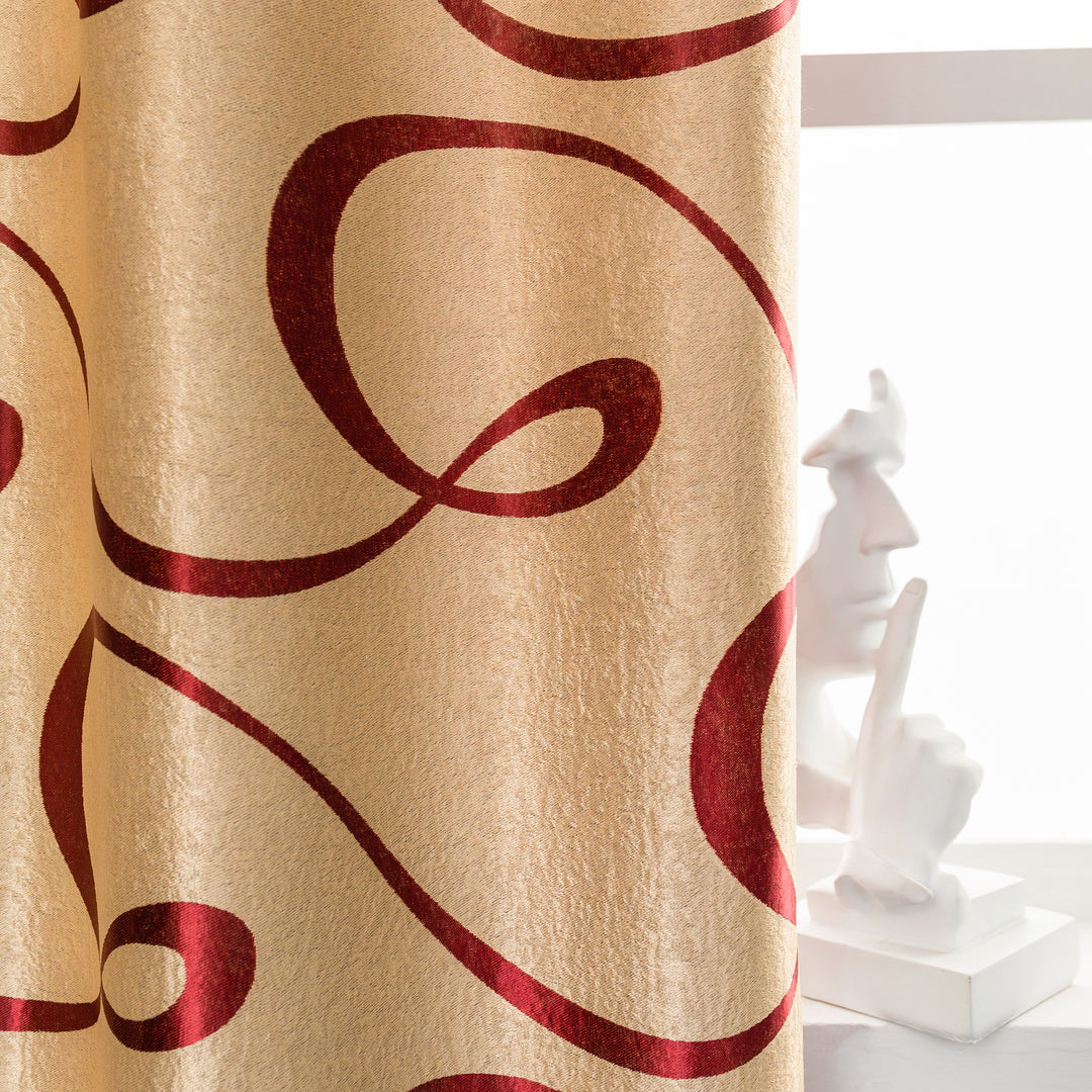 COPPIA TENDE SEMI OSCURANTI FANTASIA CURVILINEA 2X70X145CM ORO E ROSSO