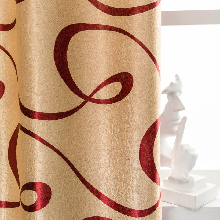 COPPIA TENDE SEMI OSCURANTI FANTASIA CURVILINEA 2X70X145CM ORO E ROSSO