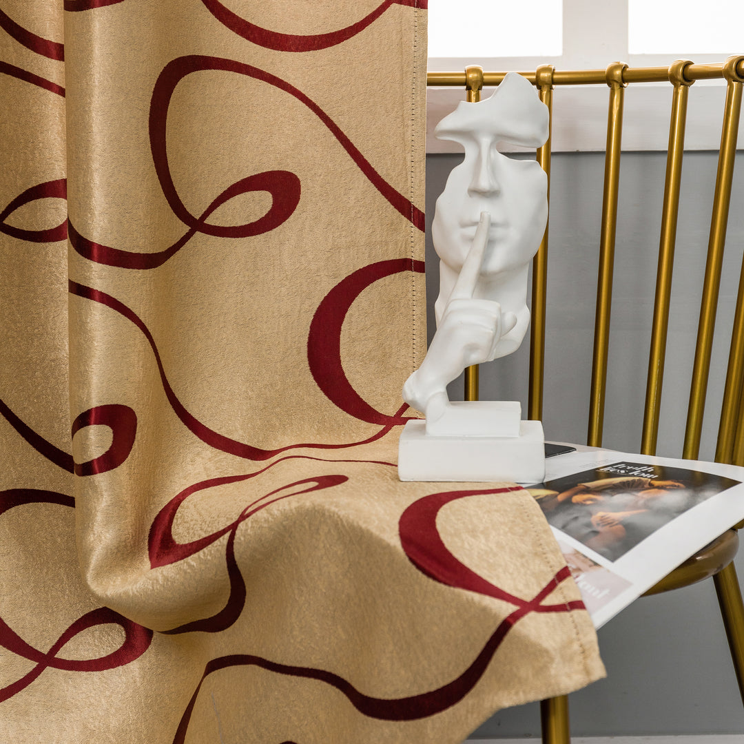 COPPIA TENDE SEMI OSCURANTI FANTASIA CURVILINEA 2X70X235CM ORO E ROSSO