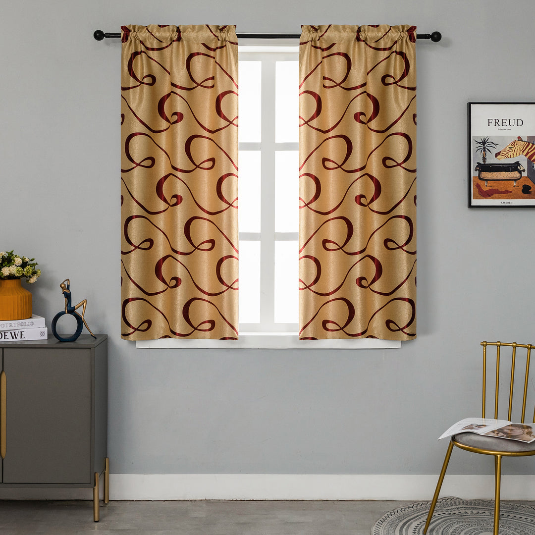 COPPIA TENDE SEMI OSCURANTI FANTASIA CURVILINEA 2X70X145CM ORO E ROSSO