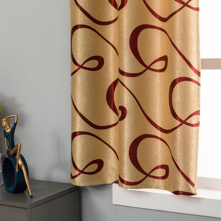 COPPIA TENDE SEMI OSCURANTI FANTASIA CURVILINEA 2X70X145CM ORO E ROSSO