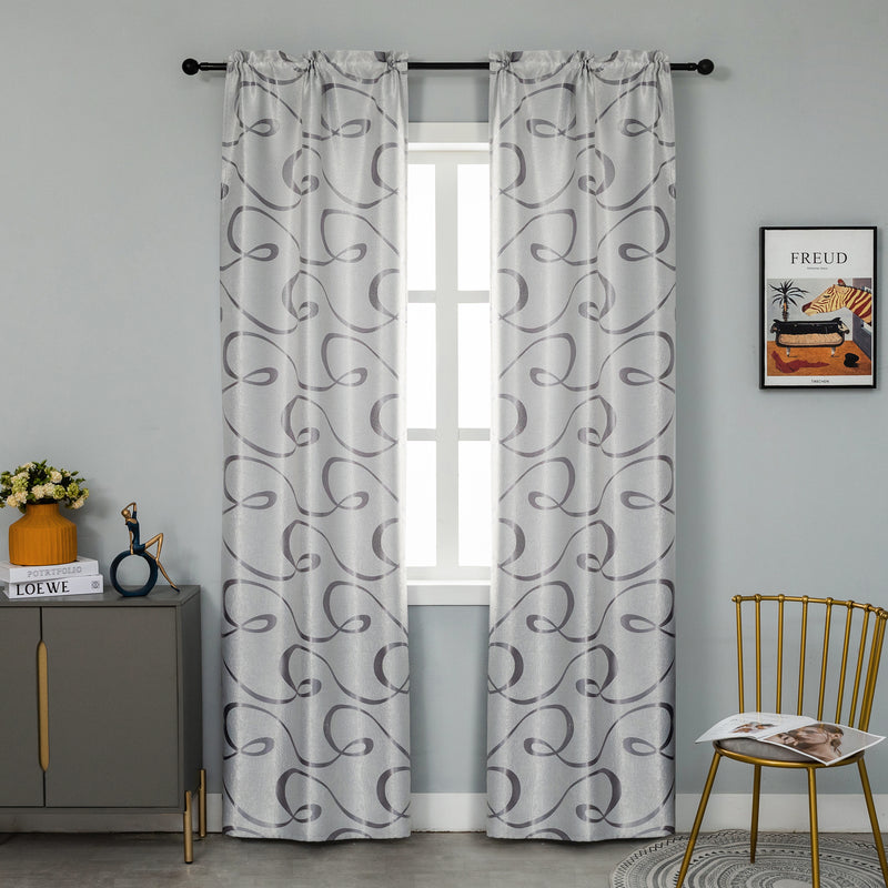 COPPIA TENDE SEMI OSCURANTI FANTASIA CURVILINEA 2X70X235CM GRIGIO E ARGENTO