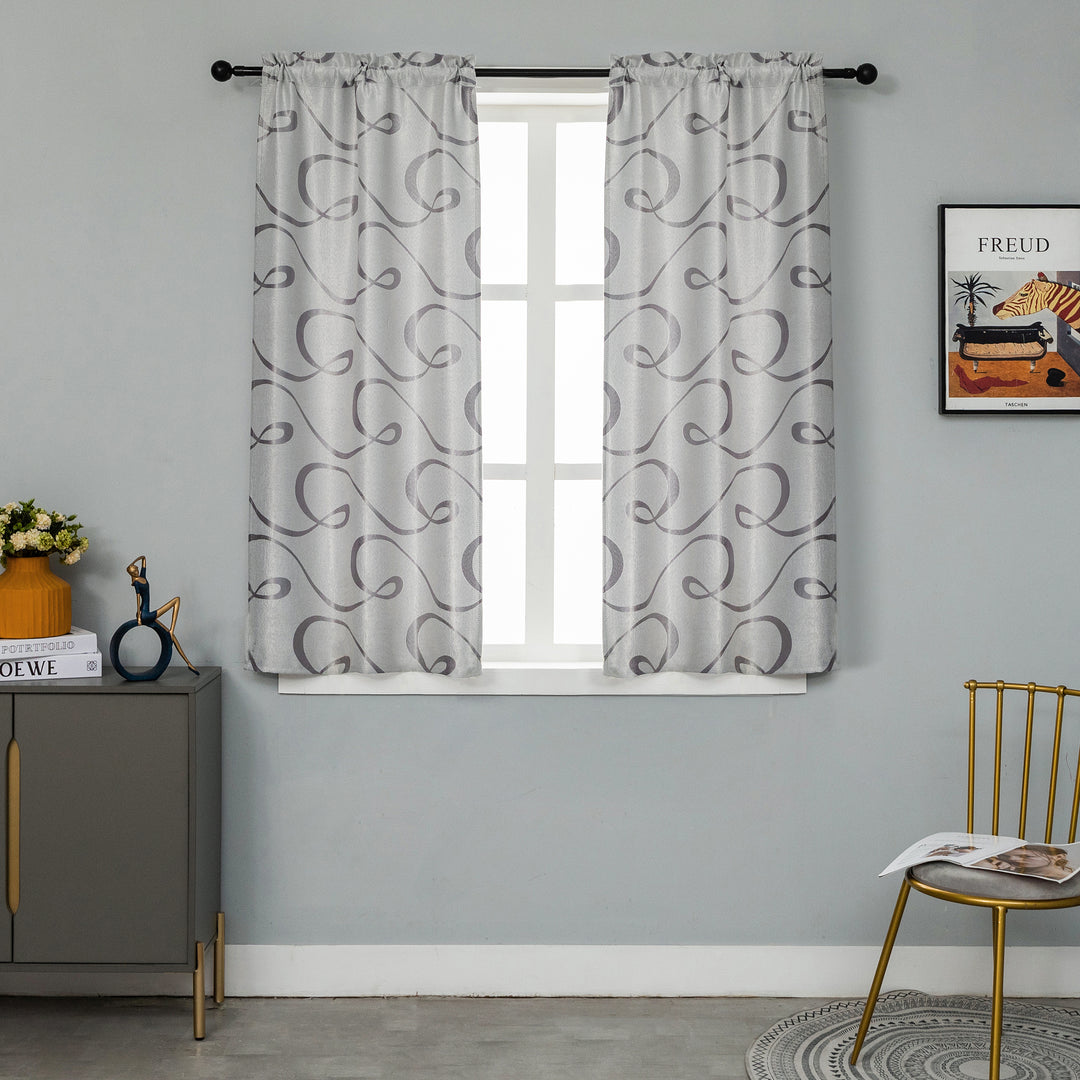 COPPIA TENDE SEMI OSCURANTI FANTASIA CURVILINEA 2X70X145CM GRIGIO E ARGENTO