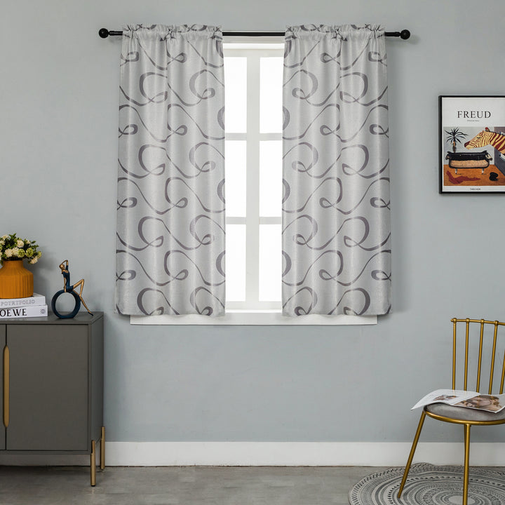 COPPIA TENDE SEMI OSCURANTI FANTASIA CURVILINEA 2X70X145CM GRIGIO E ARGENTO