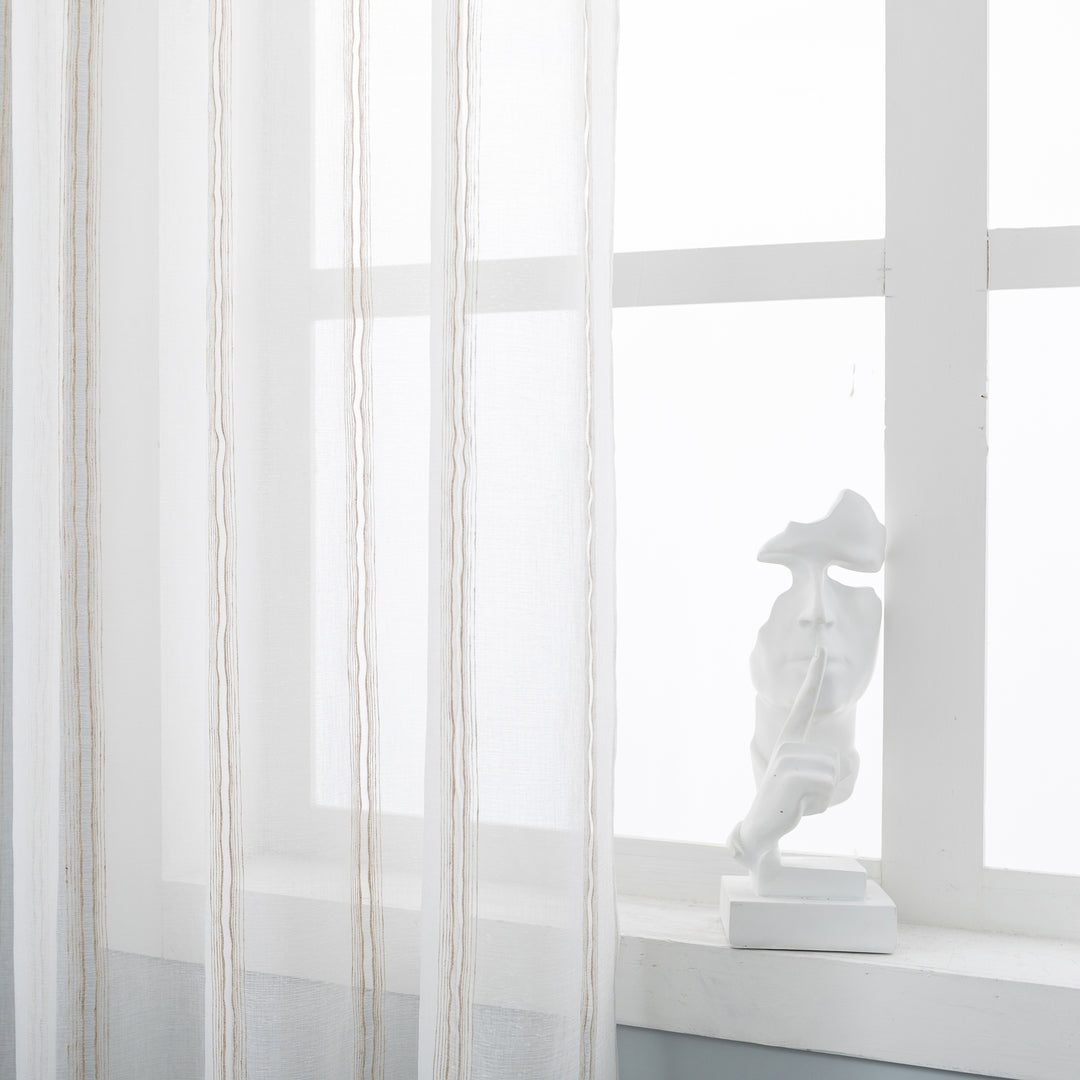 TENDA MYKONOS VOILE FILTRANTE A RIGHE 1 PANNELLO 140X285CM BEIGE