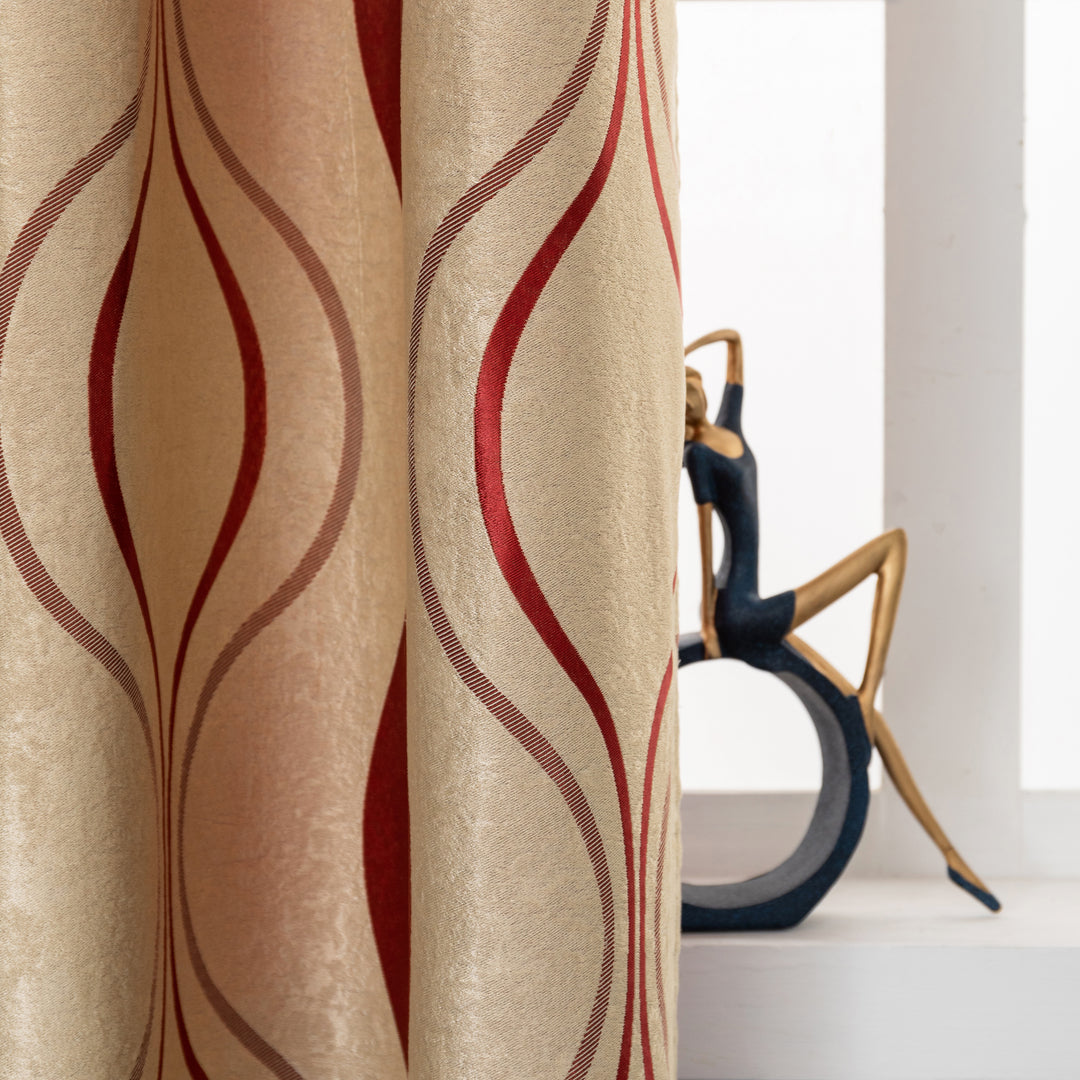 TENDA SEMI OSCURANTE MOTIVO ONDULATO 1 PANNELLO 140X275CM ORO E ROSSO