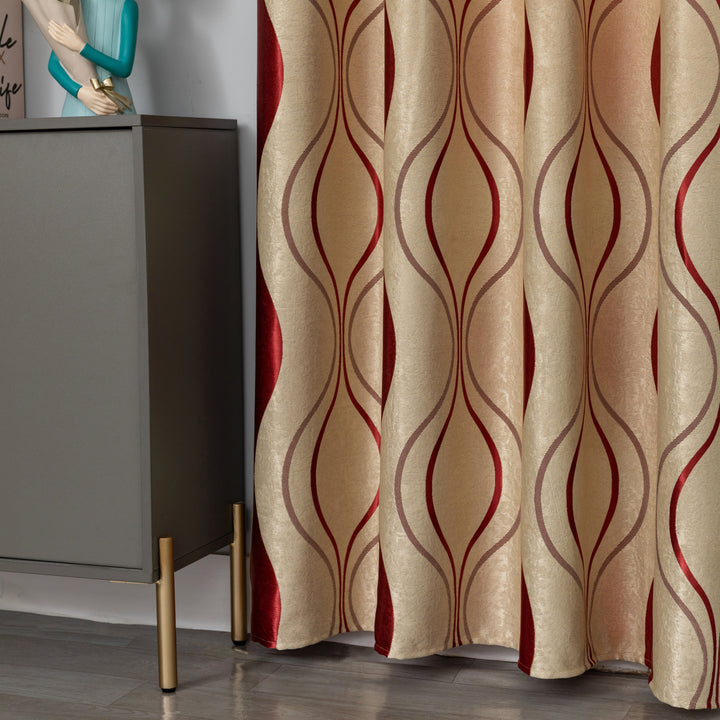 TENDA SEMI OSCURANTE MOTIVO ONDULATO 1 PANNELLO 140X275CM ORO E ROSSO