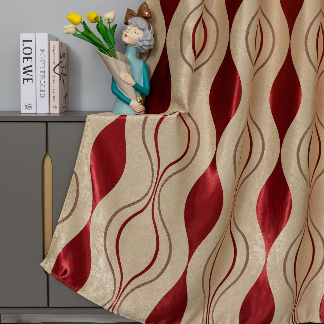 TENDA SEMI OSCURANTE MOTIVO ONDULATO 1 PANNELLO 140X275CM ORO E ROSSO