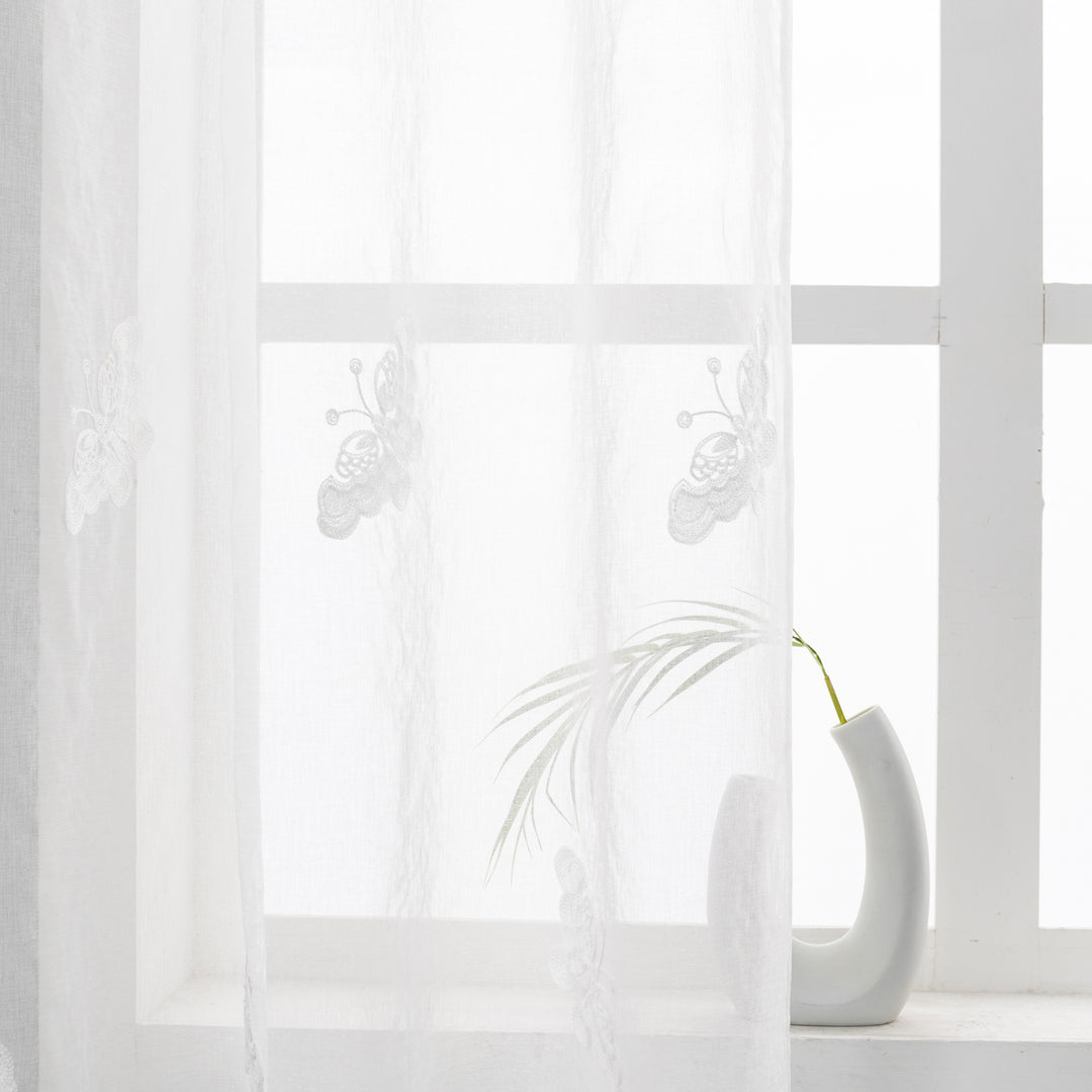 TENDA BIANCA FILTRANTE FANTASIA FARFALLE 1 PANNELLO 140X285CM BIANCO