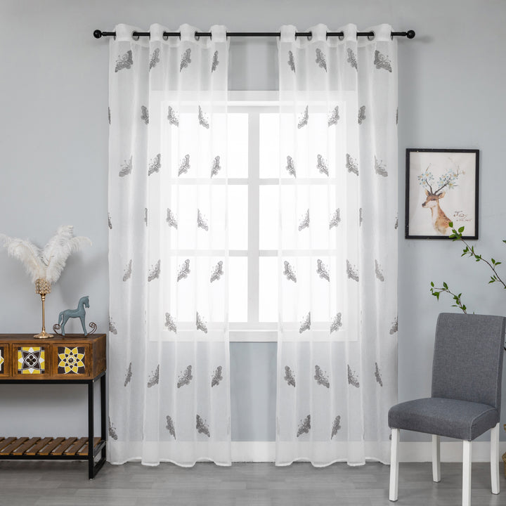TENDA BIANCA FILTRANTE FANTASIA FARFALLE 1 PANNELLO 140X285CM GRIGIO