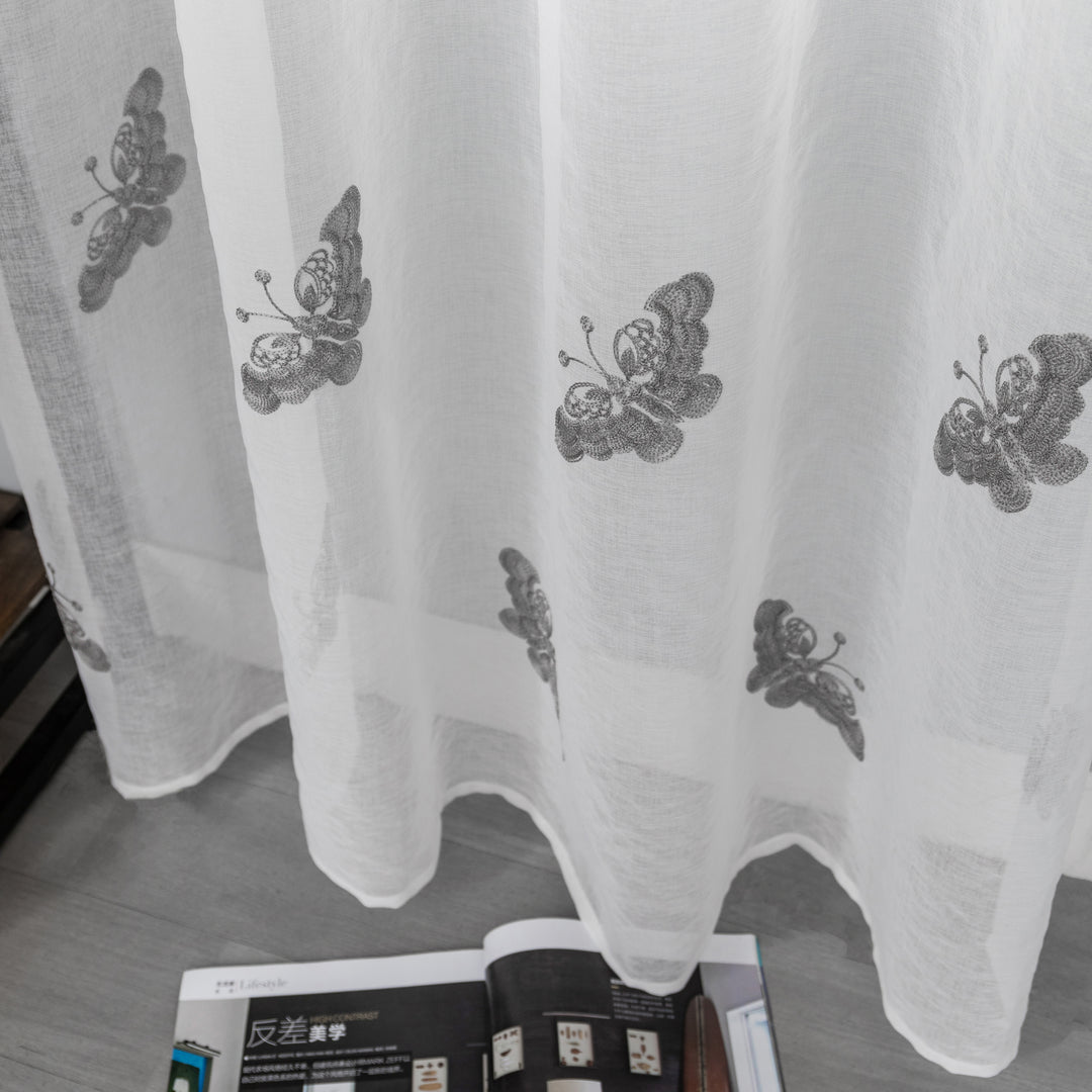 TENDA BIANCA FILTRANTE FANTASIA FARFALLE 1 PANNELLO 140X285CM GRIGIO