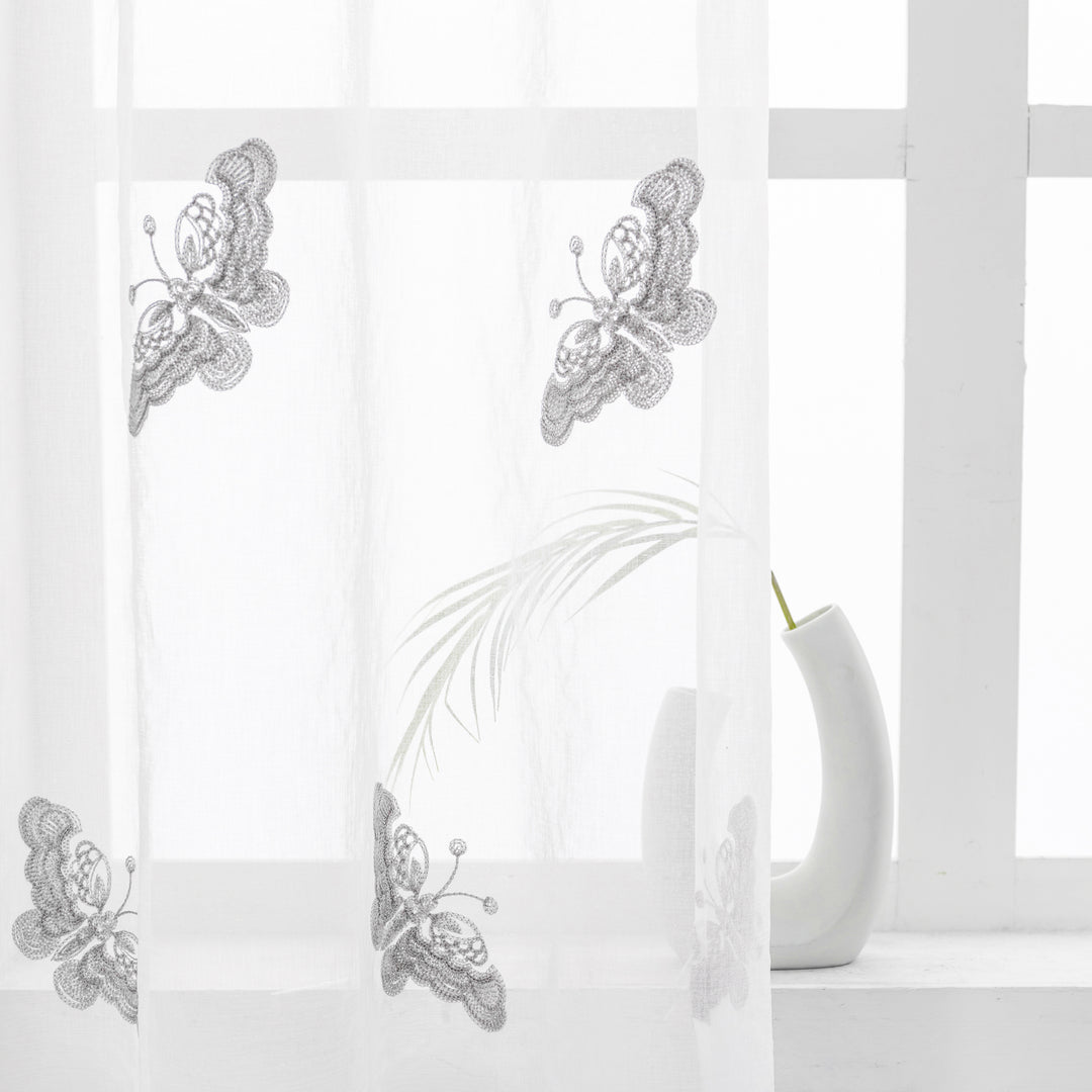 TENDA BIANCA FILTRANTE FANTASIA FARFALLE 1 PANNELLO 140X285CM GRIGIO