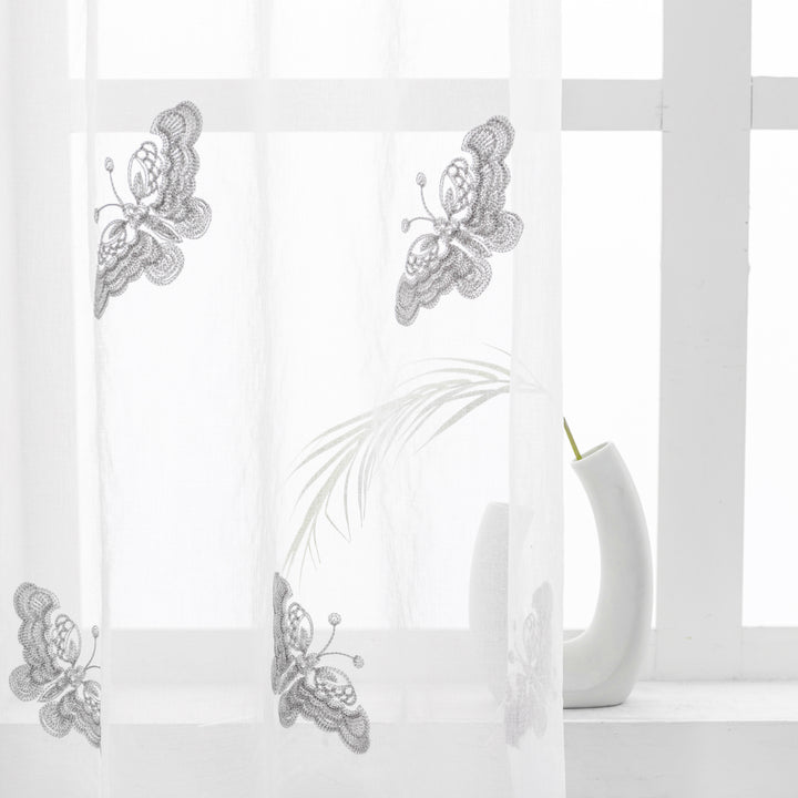 TENDA BIANCA FILTRANTE FANTASIA FARFALLE 1 PANNELLO 140X285CM GRIGIO