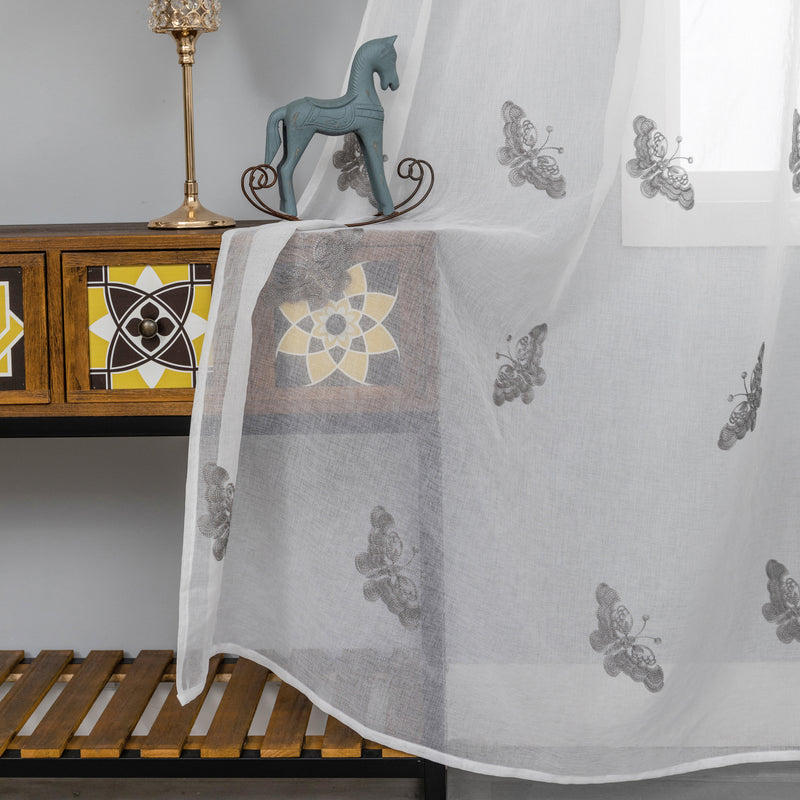 TENDA BIANCA FILTRANTE FANTASIA FARFALLE 140X285CM GRIGIO