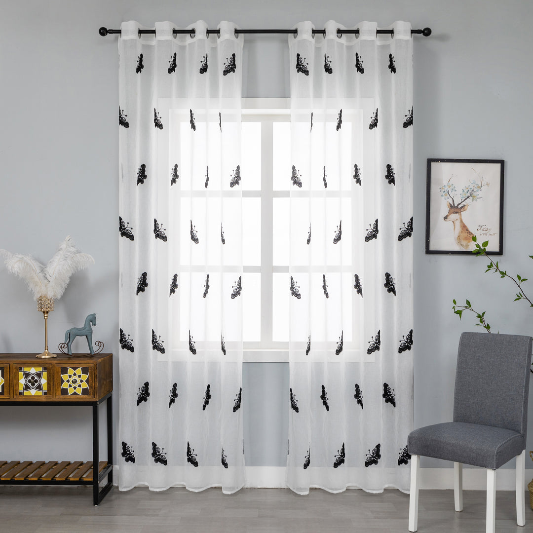 TENDA BIANCA FILTRANTE FANTASIA FARFALLE 1 PANNELLO 140X285CM NERO