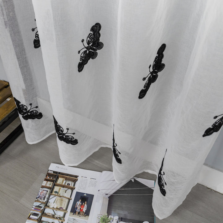 TENDA BIANCA FILTRANTE FANTASIA FARFALLE 1 PANNELLO 140X285CM NERO