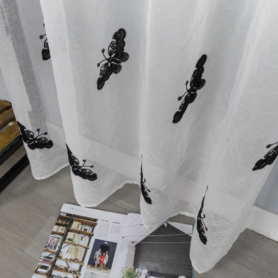 TENDA BIANCA FILTRANTE FANTASIA FARFALLE 140X285CM NERO